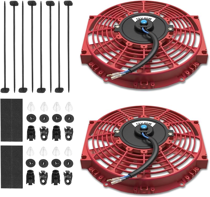 Kit com 2 Ventiladores Elétricos Slim para Radiador Auto Dynasty 12 V 30,48 cm Vermelhos – 2 unidades