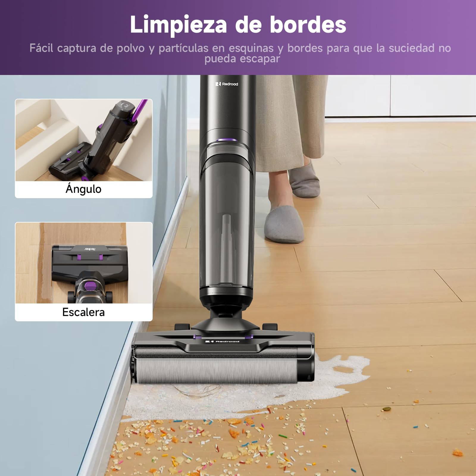 W15 Aspiradora Sin Cable Inteligente 3 en 1, Fregona Eléctrica con 45 Min de Autonomía, 65dB, Avance Automático, Limpieza de Bordes, Potente Succión para Pelo de Mascotas en Suelos Duros