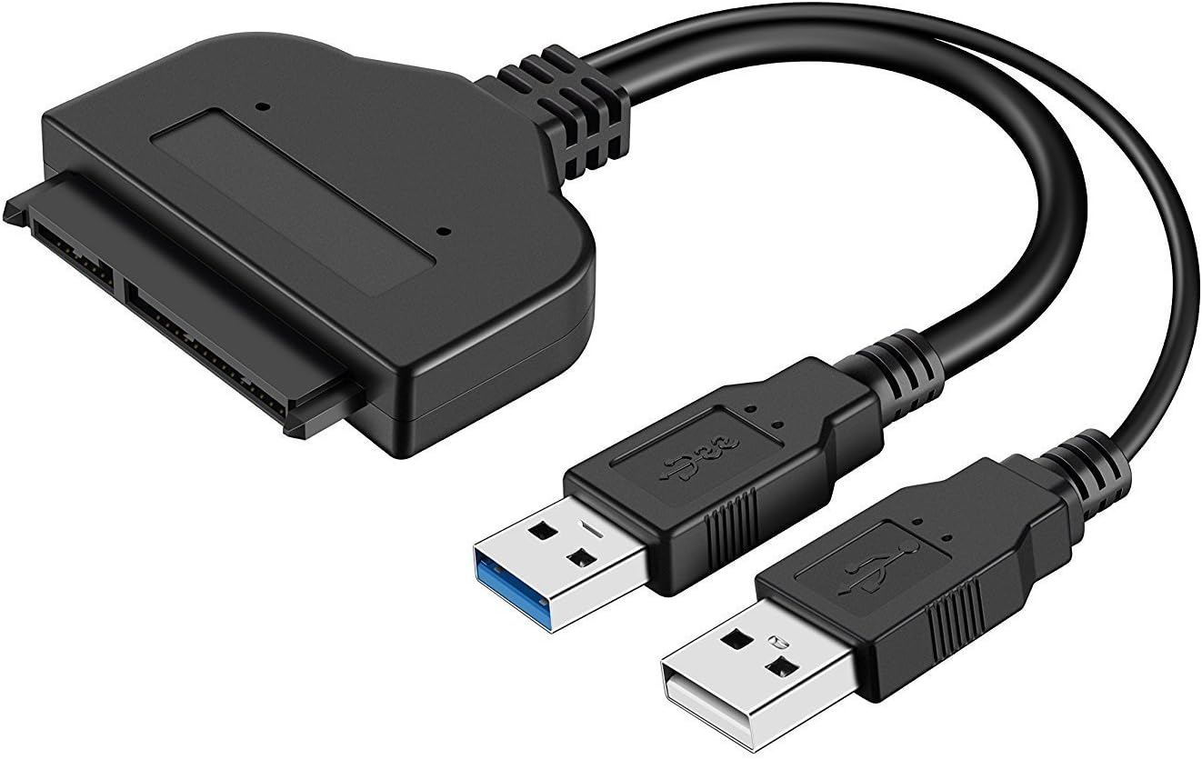 AITOO USB 3.0 to Sata Adapter Cable - USB SATA Adapter Cable Converter 22 pin (7Pin + 15Pin) - for 2.5 inch SATA HHD SSD Hard Disk Laptop and DVD Driver Dual USB 3.0 to SATA with USB 2.0 Power Cable