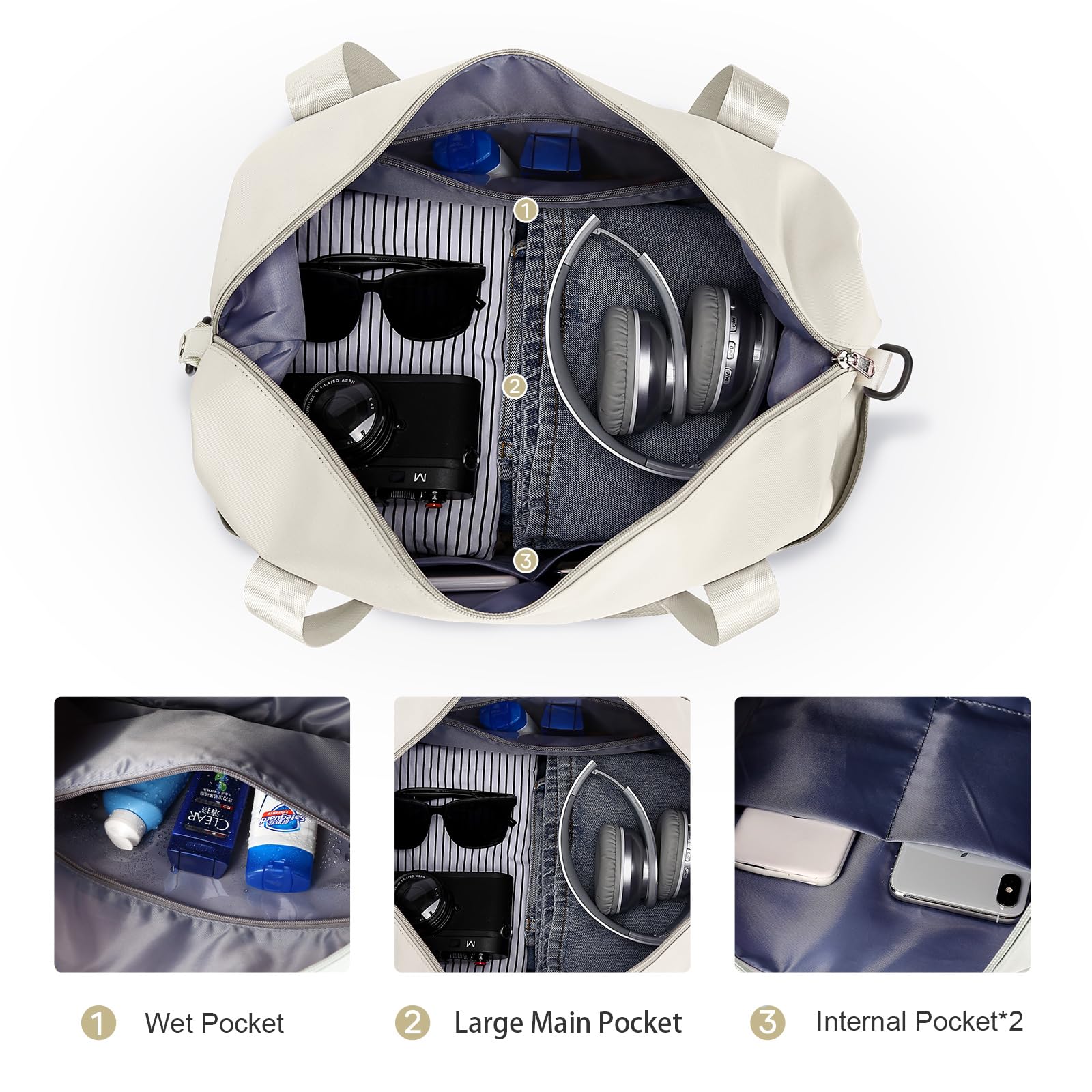 40x20x25 Ryanair Borsa da Viaggio Bagaglio a Mano Borsone da Viaggio Espandibile Borsa Palestra Borsone Palestra Valigia Borsa da Weekend Borsone Valigia Borsa a Mano,J7-Bianco