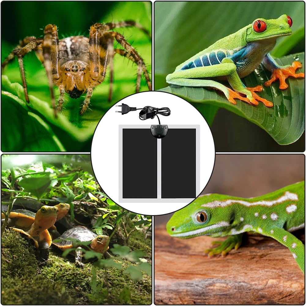 Tapis Chauffant Reptile, 2PCS 5W Tapis Chauffant pour Terrarium avec Contrôle de La Température, Tapis Chauffant pour Aquarium Réglable, pour Lézards Geckos Serpents(14x15cm)