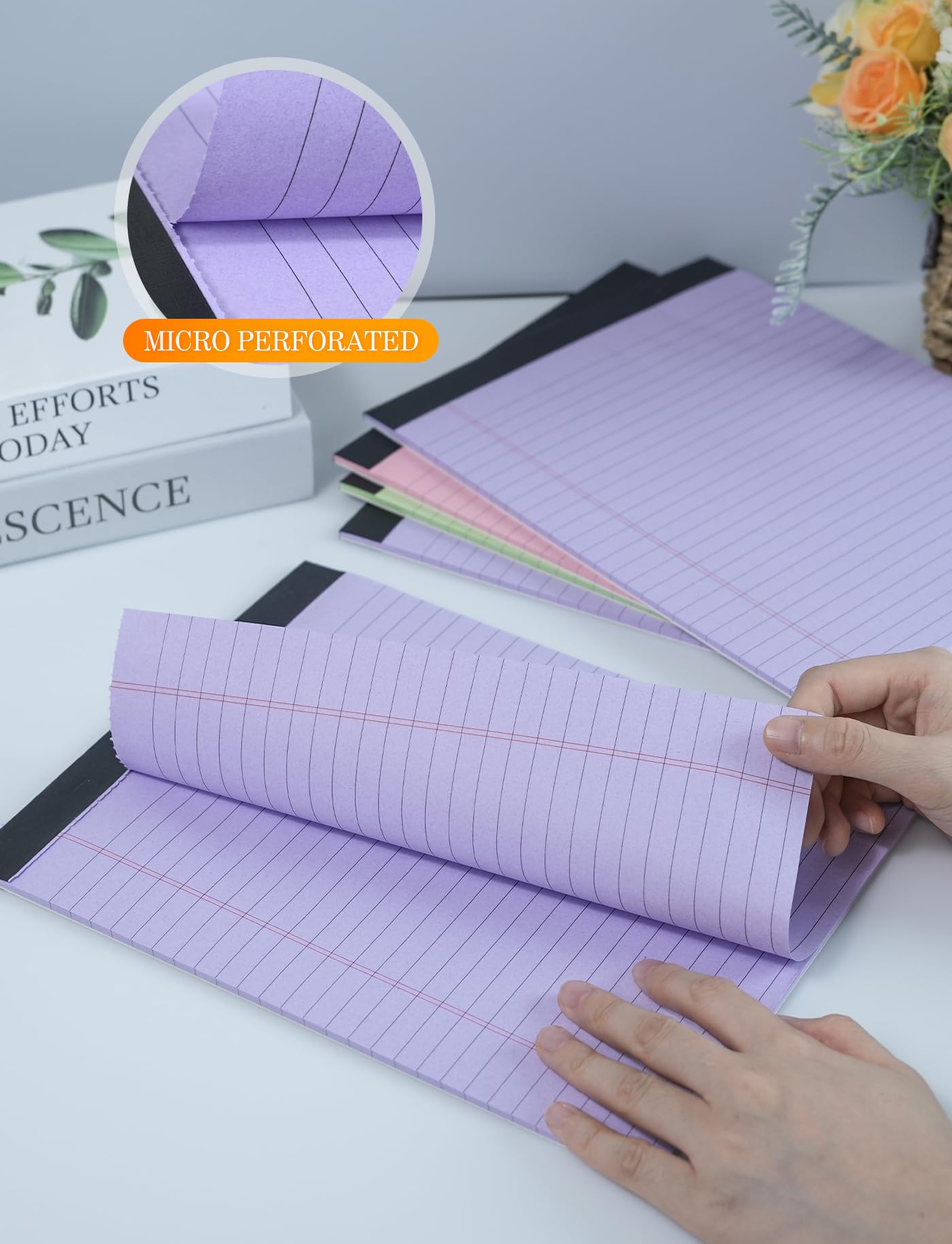 Zaviko Kolorowe podkładki prawne 8,5 x 11, 6 sztuk podkładek do pisania 20 x 30 cm, notatniki 20 x 25 cm, łatwe do odrywania kolorowe notatniki, 30 arkuszy/opakowanie, podkładki papierowe w linie, 8-1