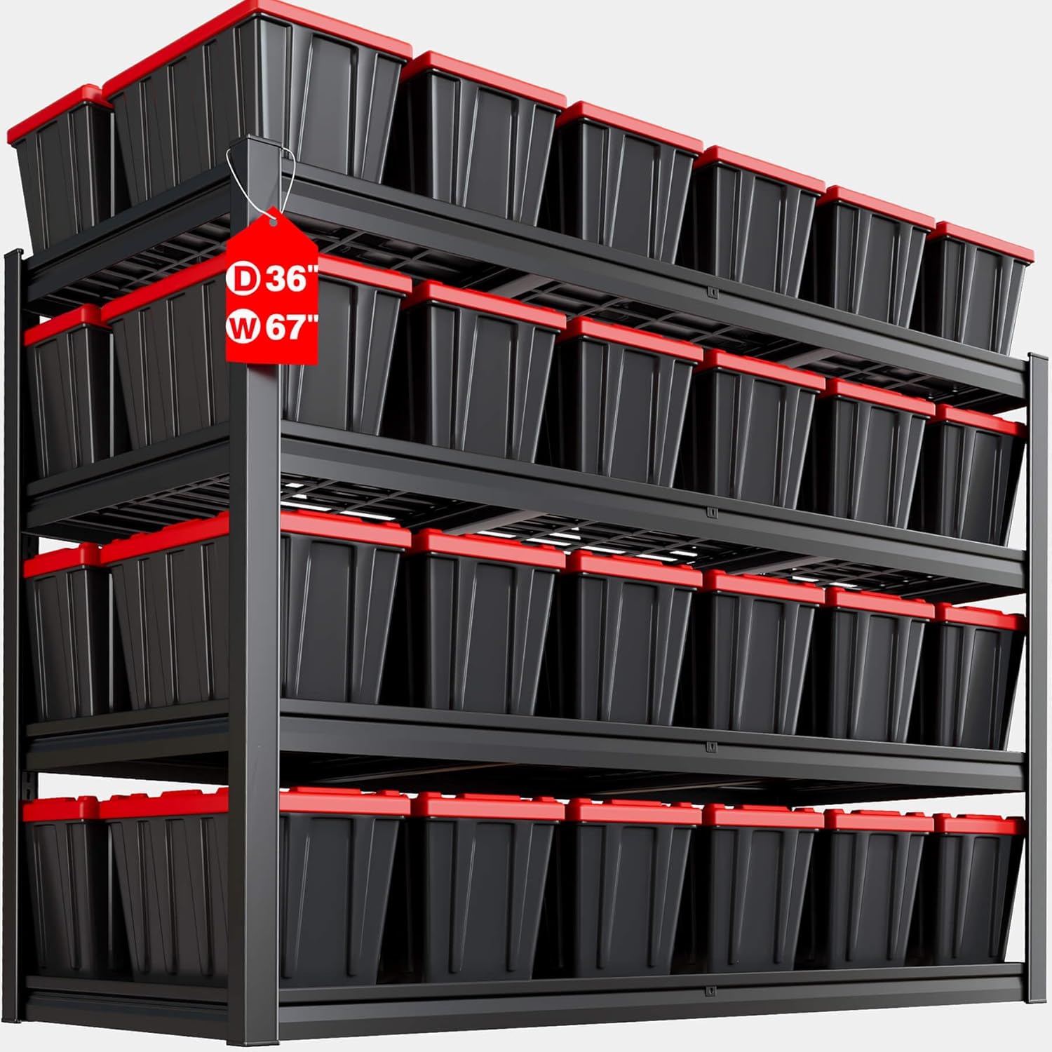 68" W Garage Shelving Unit, 68" W x 36" D x 68" H, 36" Deep Heavy Duty Garage Storage Shelves, 4 Tier Storage Rack Shelf, Industrial Adjustable Shelves for Basement Warehouse