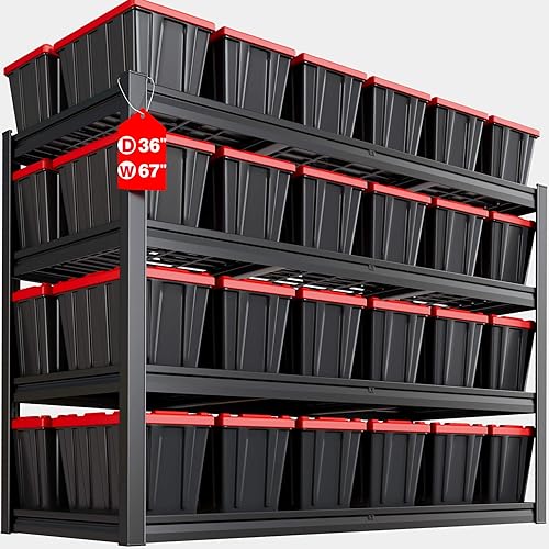 Miniatura 12 de Estantería de garaje de 67" de ancho, resistente, 67" de ancho x 24" de profundidad x 84" de alto, estantes de metal ajustables de 5 niveles,