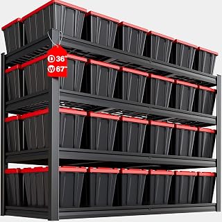 68" W Garage Shelving Unit, 68" W x 36" D x 68" H, 36" Deep Heavy Duty Garage Storage Shelves, 4 Tier Storage Rack Shelf, Industrial Adjustable Shelves for Basement Warehouse