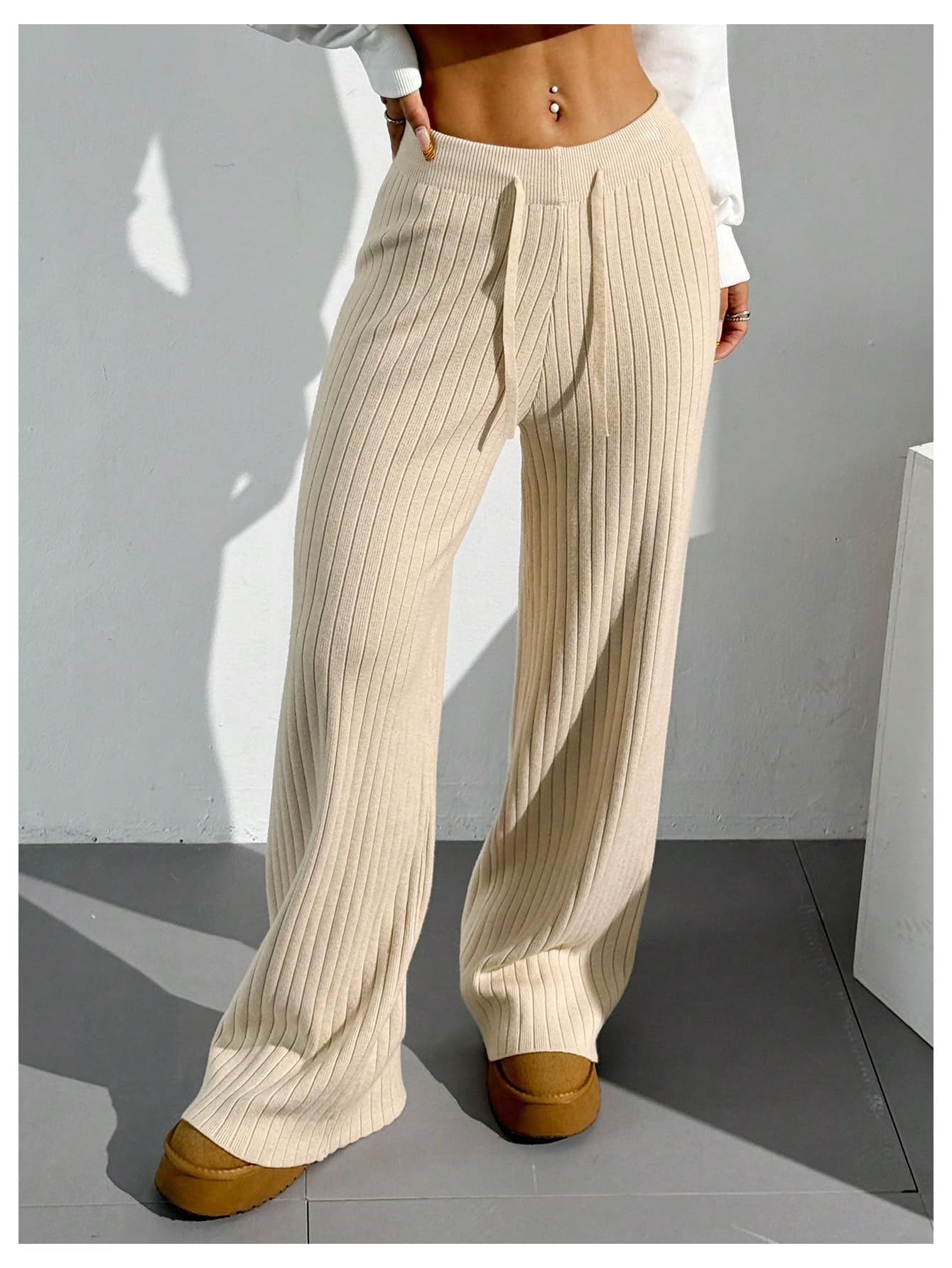 Verdusa Women's Straight Leg Baggy Sweatpants Comfy Lounge Pants Wide Leg Yoga Workout Knit Trousers Fall Outfits 2025