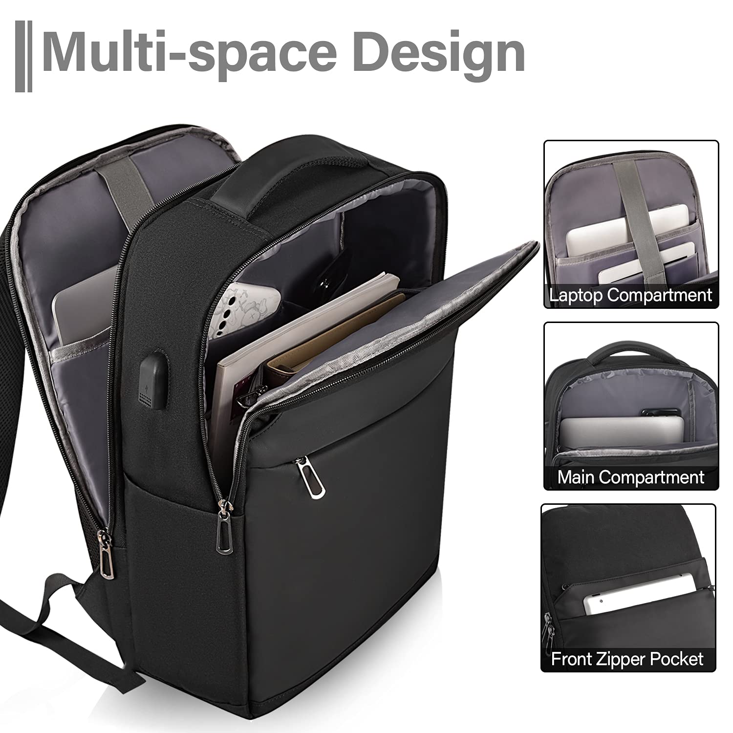 SONAMBULO Zaino Porta PC,Zaino Uomo Zaino per PC Portatile con Caricatore USB,Zaino per Laptop da 15.6 Pollici Notebook,Zaino per Computer,Zaino Impermeable da Lavoro Uomo per Scuola,Lavoro o Viaggio