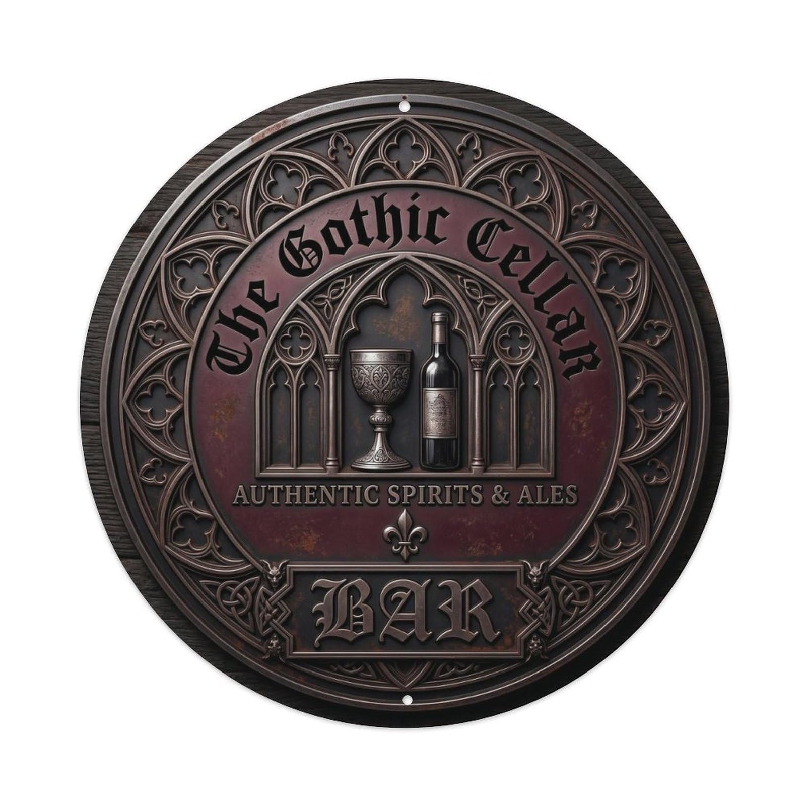 BAR Gothic Cathedral Plate Metal Tin Sign Plaque Wall Decor for Cafe, Club Bar, Office, Home Garden Round Metal Poster 8x8Inch