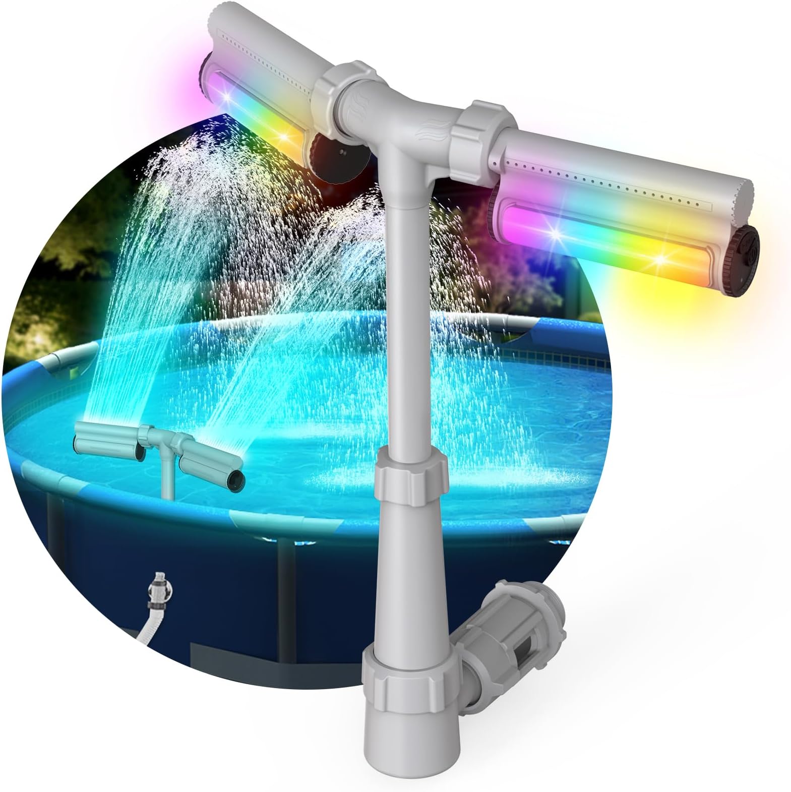 CECEFIN Pool Fountain with 7-Color LED Lights, Above/Inground Pond Fountain Lights with Remote Control, Adjustable Sprinkler with Dual Spray Heads, Pool Cooling System for Cooling & Relaxation