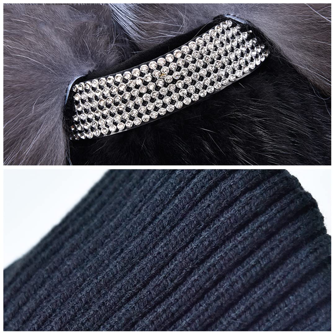 Sombreros de Piel de visón de Invierno para Mujer Gorros de Punto Gorros cálidos para Mujer Sombrero de Piel para Mujer