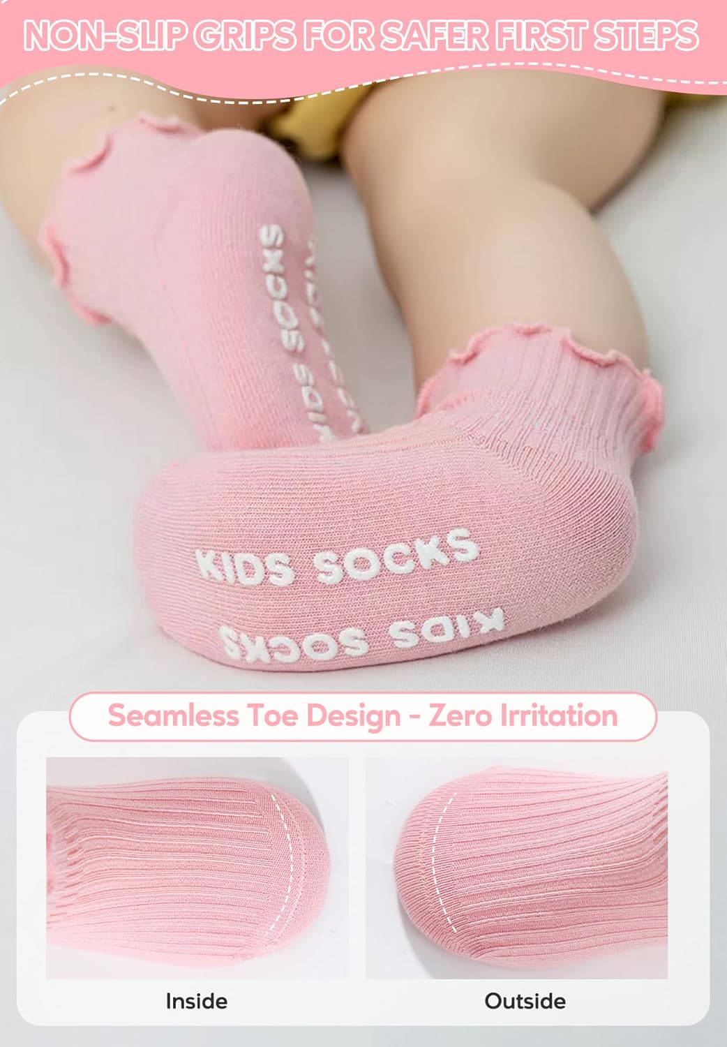 Zando Baby Girl Ruffle Socks with Grippers - Soft Cotton Toddler Frilly Socks for Newborn Infant 0-6 Years - Image 3