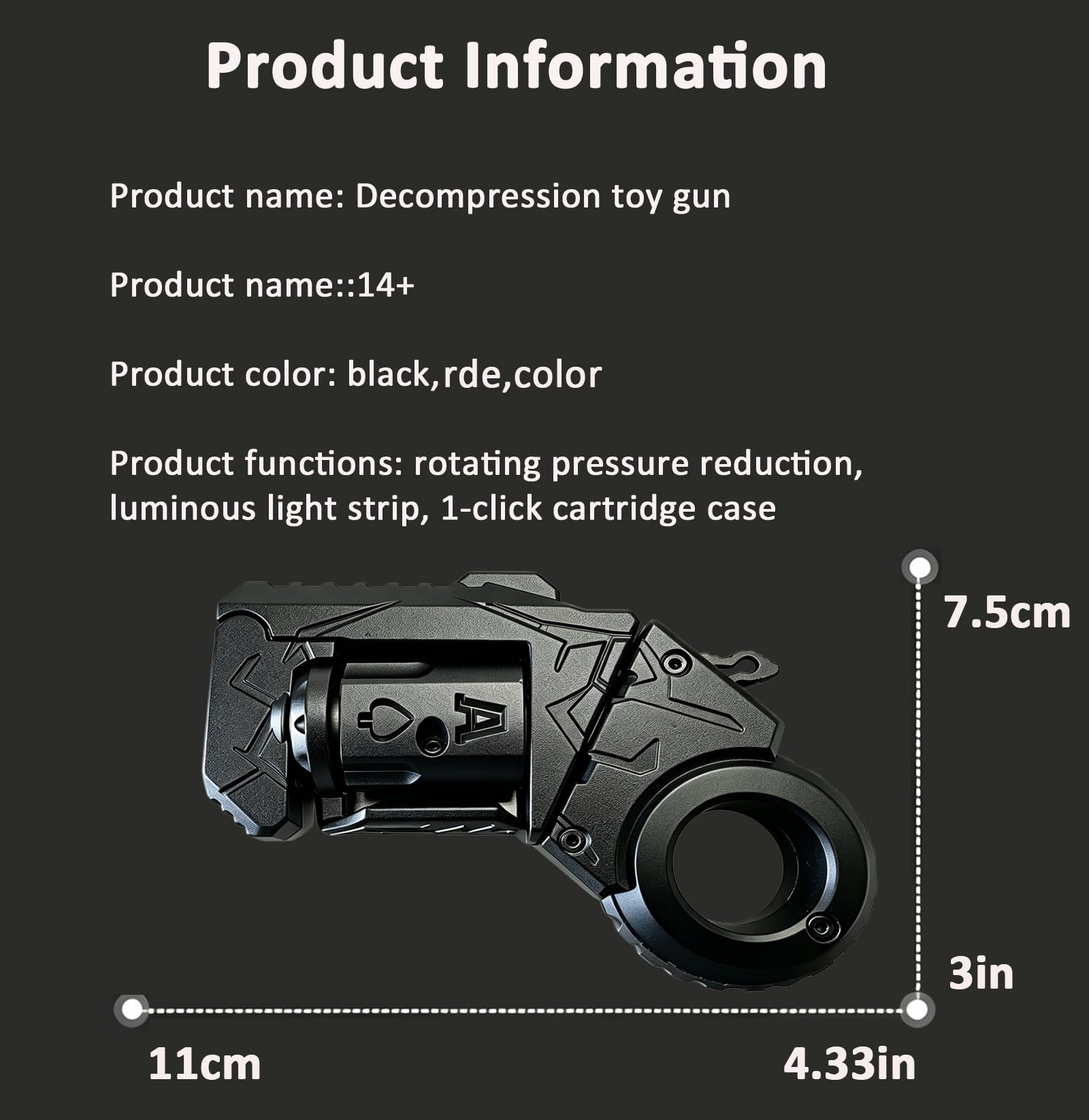 Metall EDC Spielzeugpistole,Fingerspitze Spielzeug Dual-Mode-Transformation,HandgeräT FüR Erwachsene Anti-Stress Soft Bullet Guns Toy + 20 Soft Bullet Kann Starten, 4.33in (Black)