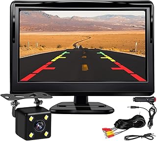 Kairiyard 5 Pouces Voiture HD LCD Moniteur 12 V-24 V avec 4 LED Vision Nocturne Caméra de recul étanch pour Voiture, SUV, Van, Pickups et Camions
