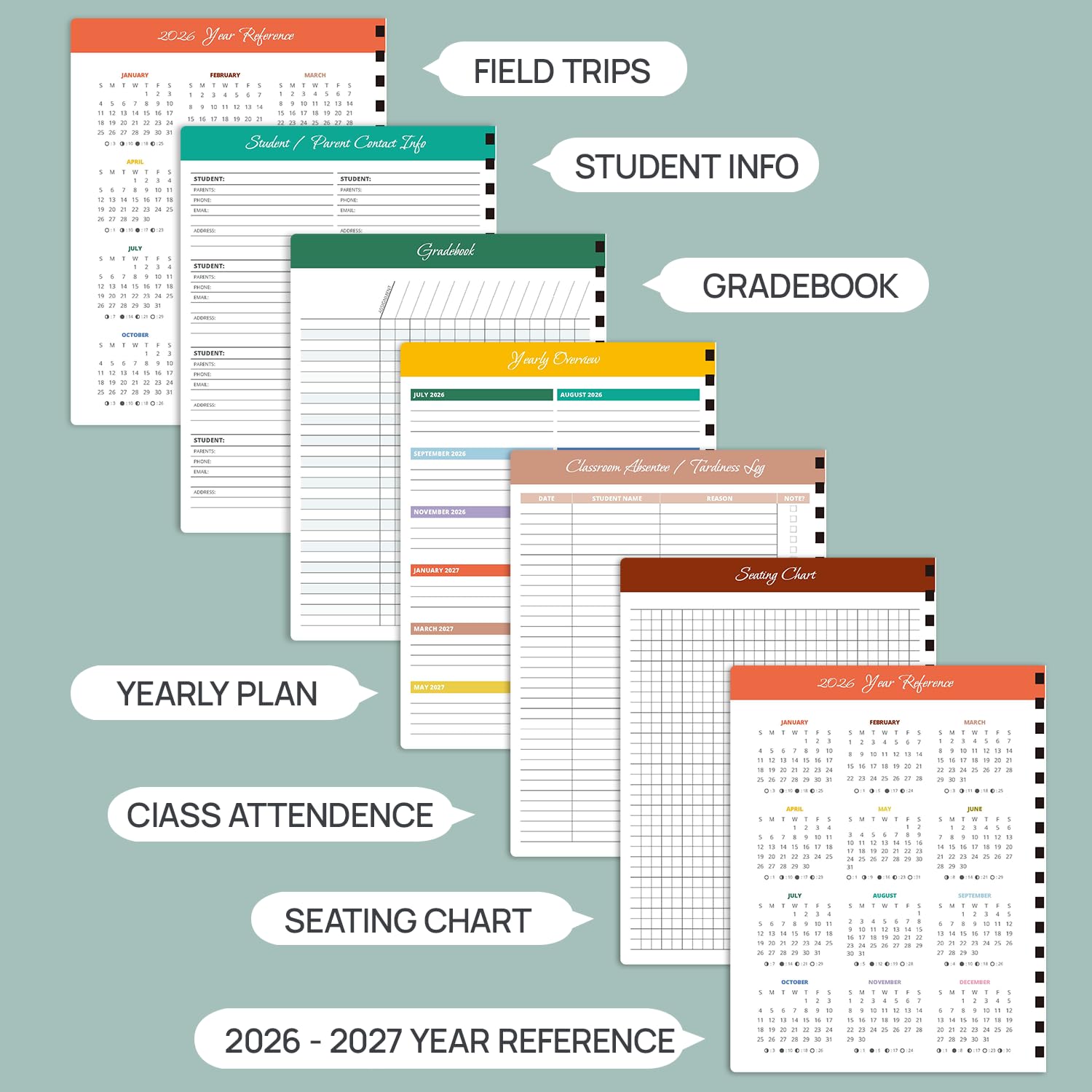 POPRUN Agenda per insegnanti 2026-2027, anno accademico, grandi dimensioni 21,6 x 27,9 cm, calendario mensile e settimanale, luglio 2026 - giugno 2027, agenda con copertina rigida, rilegatura a