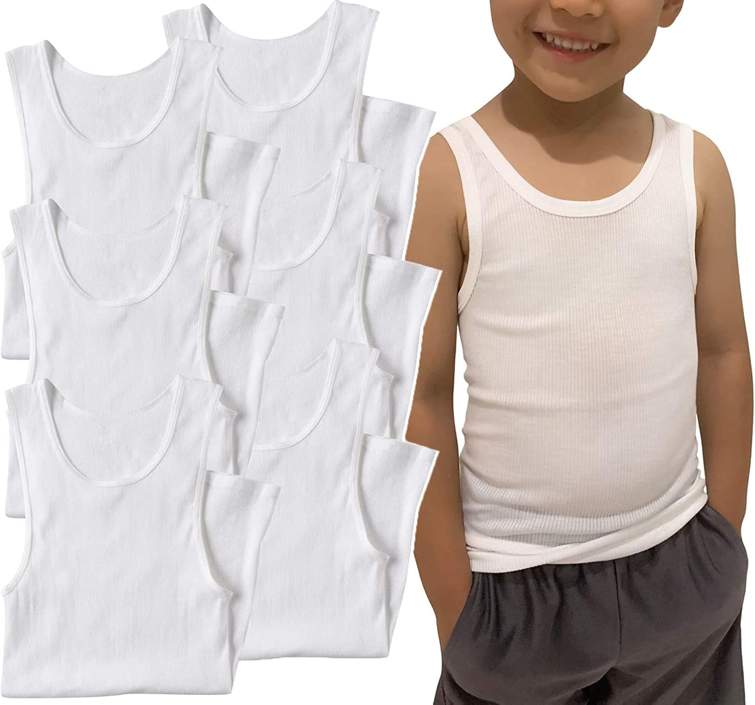 ToBeInStyle Boys’ Cotton Blend Multipack Undershirts Preshrunk A-Shirt Tank Tops