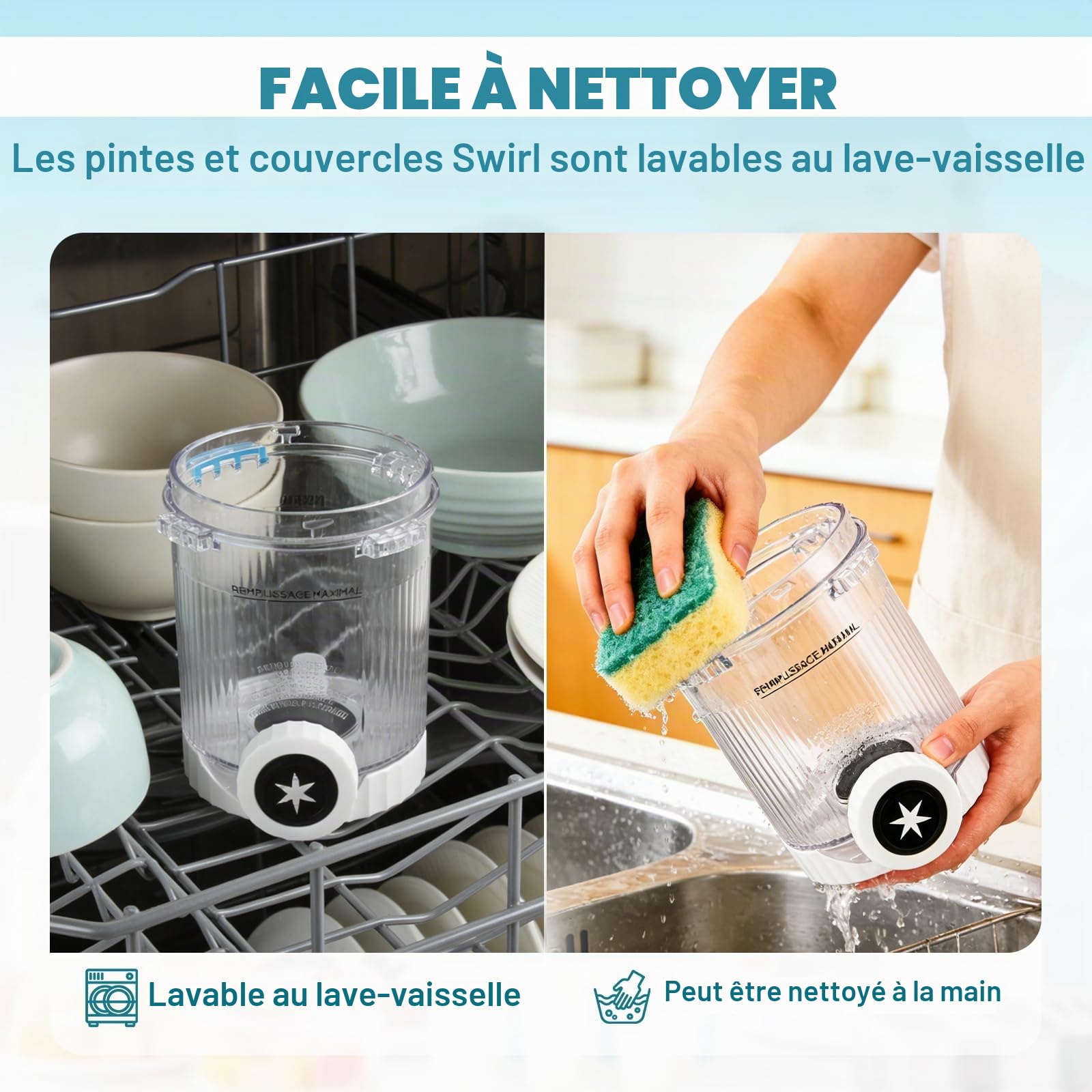 4 pièces de rechange pour Creami Swirl NC701EU 480 ml, sans BPA et lavable au lave-vaisselle, adaptés aux accessoires pour machines à glaces et à glaces à l'italienne