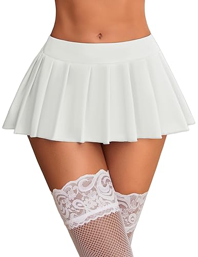 Avidlove Women's Sexy Pleated Mini Skater Skirt - Attractive Gogo Anime Girls Cosplay Schoolgirl Party Skirt - S - A-white