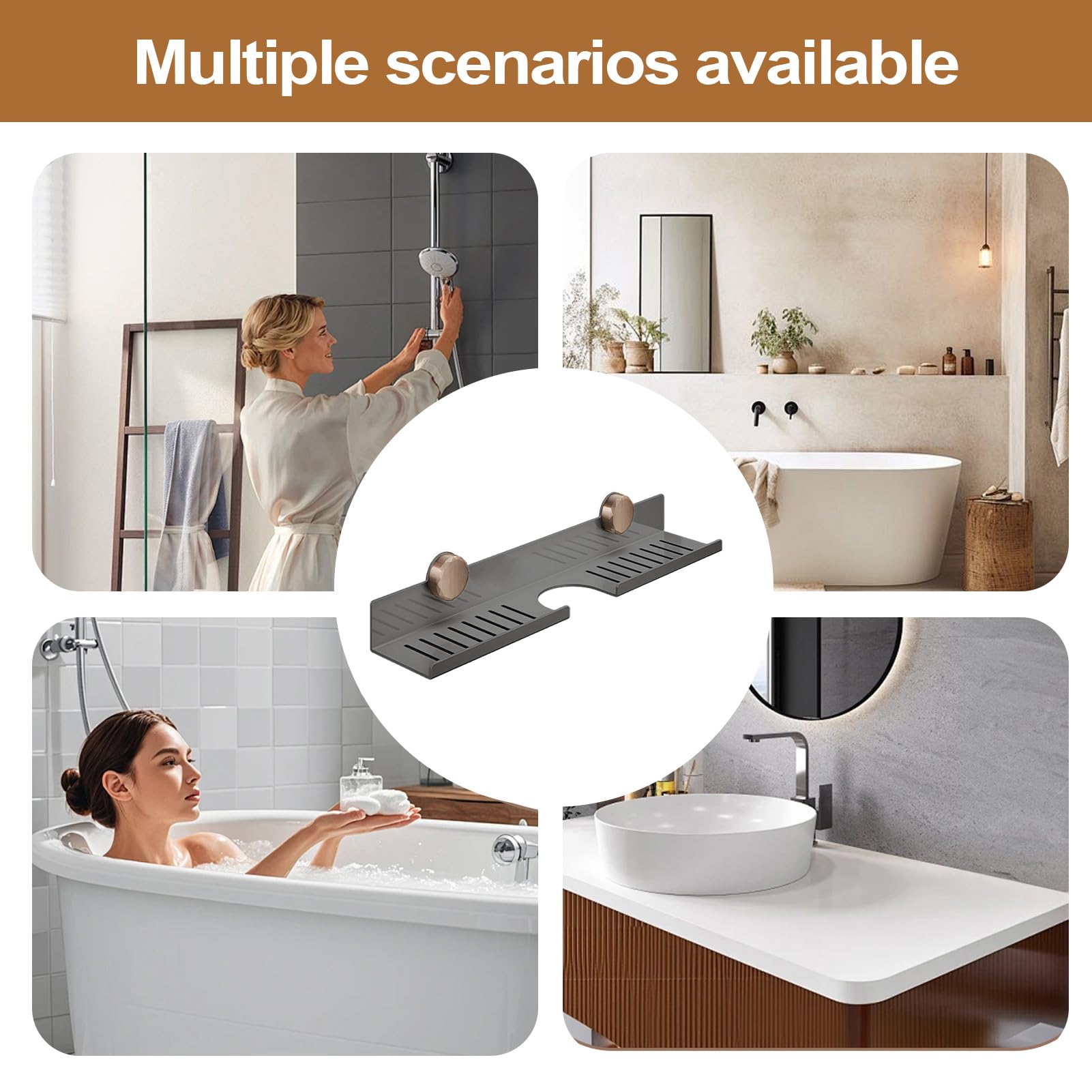 Estante de baño montado en la pared con grifo, soporte de exhibición de acero al carbono para perfume, baño, cocina, solución de almacenamiento elegante y funcional para hogares modernos
