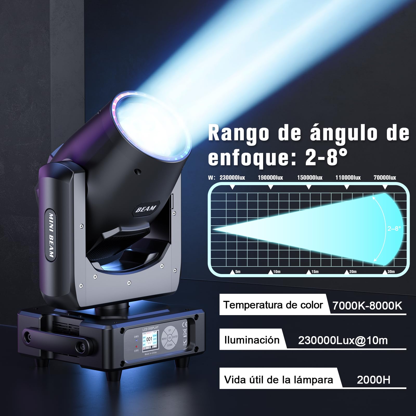 4 pièces Lyre LED 230W 7R Beam Mini lumière de scène 14 couleurs 14 Gobos RGBW Disco Lumière Rotative dmx512 Prisme Jeu de Lumiere pour DJ Club Fête Bar Théâtre Mariage