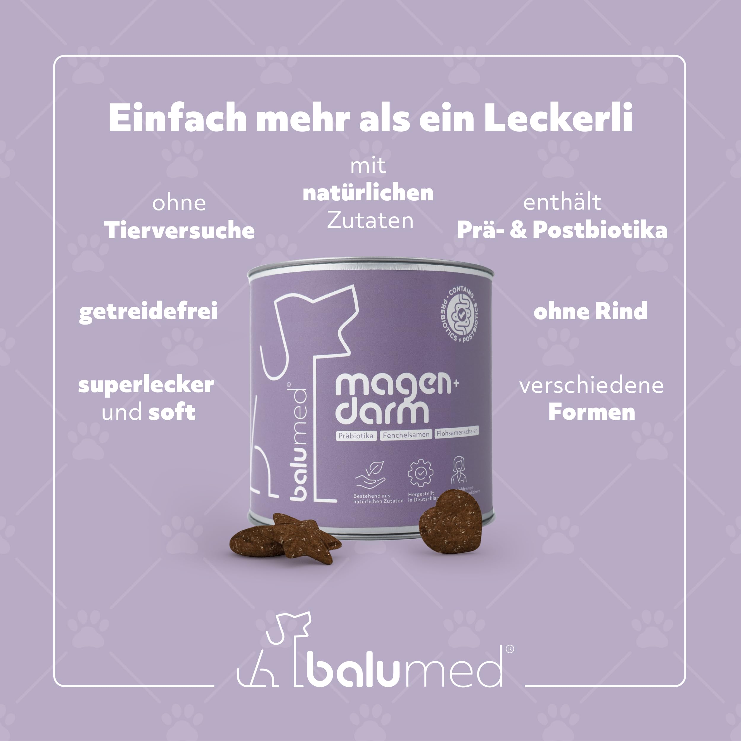Snacks Magen+Darm hochkonzentriert mit Fenchelsamen & Flohsamenschalen für Hund, Leckerli mit Präbiotika, Postbiotika, Kamillenblüten, Bierhefe, Omega-3, Vitamine E + B1, 325 g