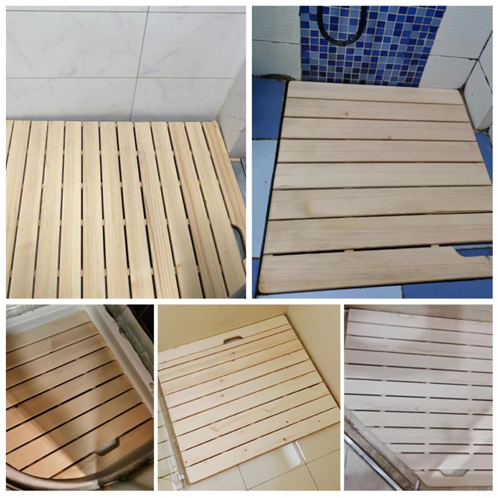 Alfombrilla de ducha de madera con almohadillas antideslizantes y asa, tamaño personalizable para una tabla de drenaje de baño estable (20 x 30 pulgadas)