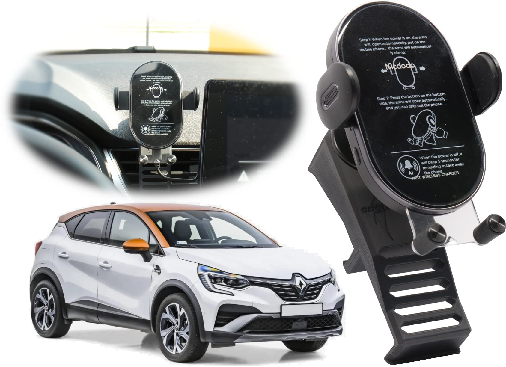 Supporto per Cellulare da 15W, con funzione di ricarica induttiva, Porta Cellulare Compatibile con Renault Captur 2 II, senza fili