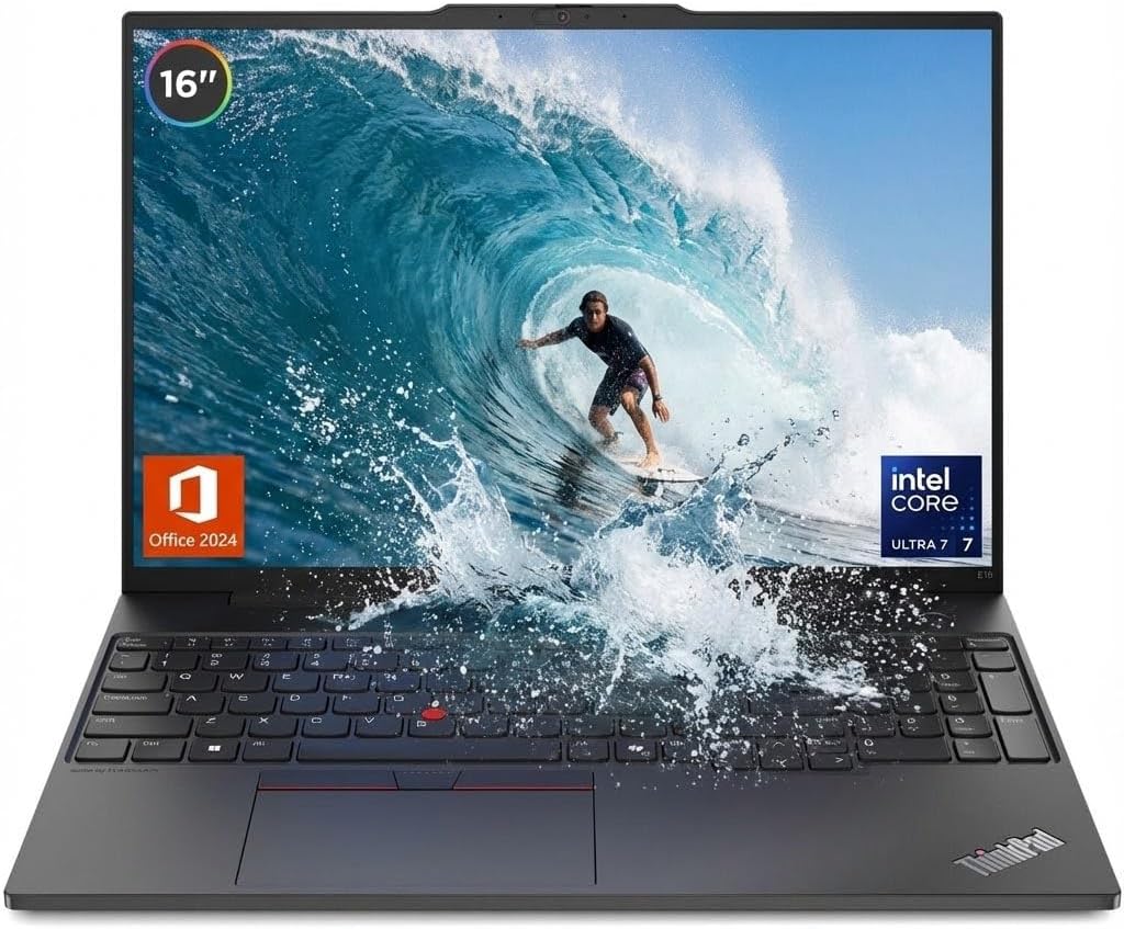 Lenovo ThinkPad E16 Gen 2 16-Inch IPS WUXGA(1920x1200) Business Laptop, Intel Ultra 7 155H 16-Core, 16GB DDR5, 512GB SSD, Win11 Pro, Thunderbolt 4, Wi-Fi 6, HD Camera, Office 2024 Professional Plus