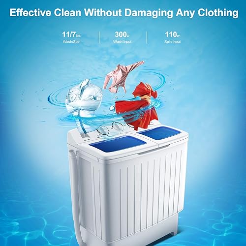 Miniatura 5 de Giantex - Lavadora portátil, con capacidad de 20 libras, lavadora de doble bañera de 2 libras y secadora giratoria de 8 libras, compacta para