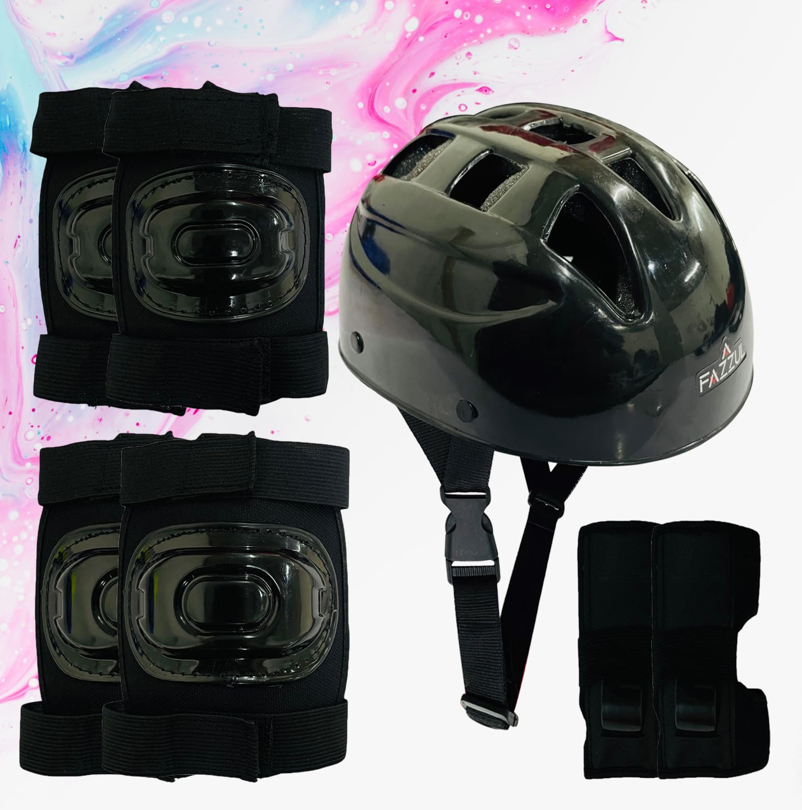 Protective Skating Guard Protective Guard Protection kit Sakting Set for Skating, Cycling & Skateboarding for Kids Age 6-16 Years with Knee, Elbow and Wrist Guards (Black)-image-49