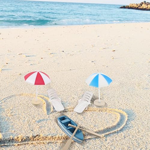 Miniatura 3 de 1 juego de decoración de mesa de arena de playa, silla, barco, palmera, adorno de playa, mini silla, juguetes en miniatura, mini velero, paraguas