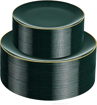 PULOTE 60PCS أطباق بلاستيكية خضراء - أطباق خضراء شديدة التحمل يمكن التخلص منها تتضمن 30 طبقًا للعشاء مقاس 10 بوصات و7 بوصات للحلوى، مثالية للحفلات وعيد الميلاد