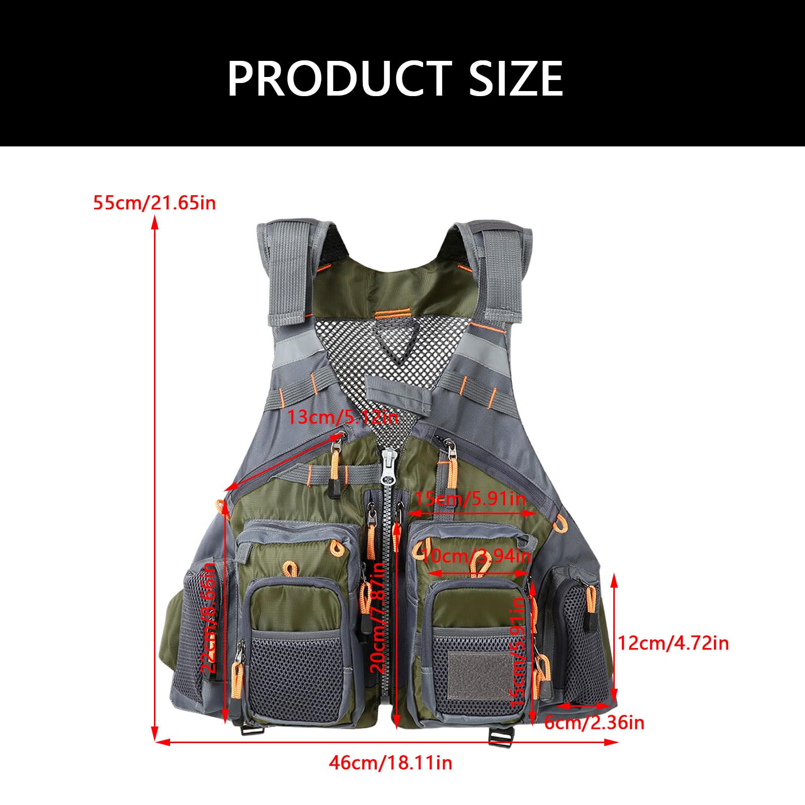 Multi Pokcet Gilet de Pêche à la Mouche Gilet Réglable Pêche à la truite Multifonctionnel Accessoires de Pêche à l'électricité