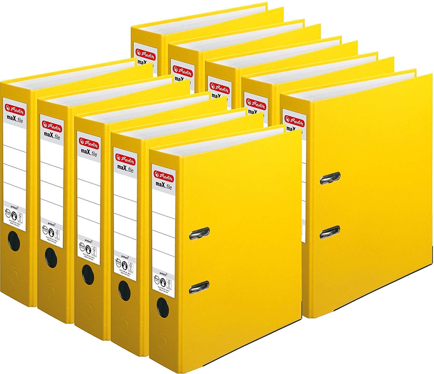 Herlitz Ordner maX.file protect A4 (mit Einsteckrückenschild) (8cm Breit, Gelb, 10er Pack)