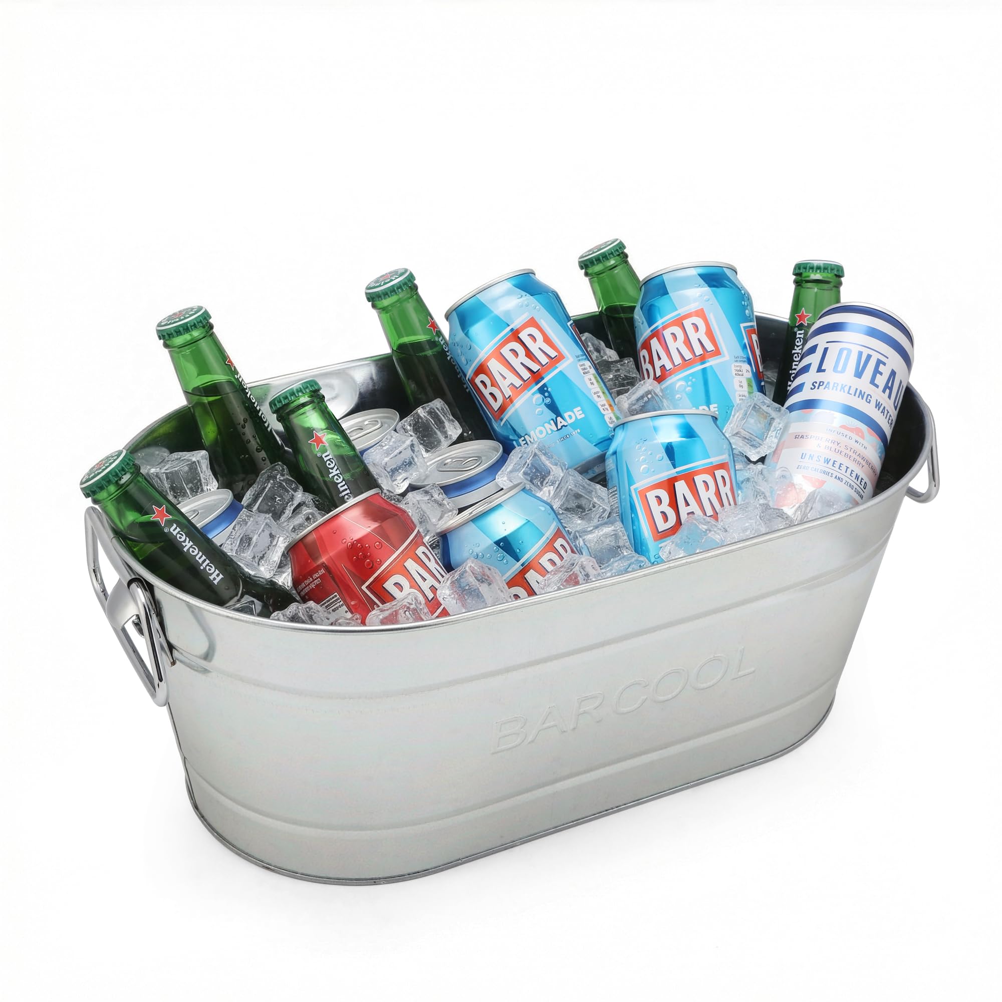 Barcool 12L Oval Party Tub - Galvanized Steel Beverage Cooler for Rustic Drinks Service, Outdoor/Indoor Use, Perfect for Party & Entertaining, Ice Bucket inc Bottle Opener