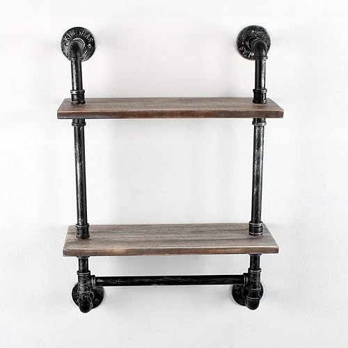 Miniatura 7 de MBQQ - Estante industrial de tubería para baño estantes de pared estante de madera rústica de 196 pulgadas con toallero 2 estantes de toalla rústico