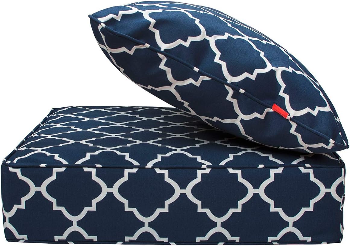 IN4 Care Outdoor Patio Deep Seat Cushions and Back, All Weather Large Size Replacement Cushion for Patio Chair Furniture, 24" x 24" x 6" -Geometry Navy: Kitchen & Dining