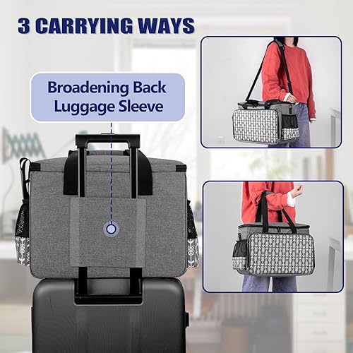 Miniatura 34 de Yarwo Funda de transporte mejorada para máquina de coser con ruedas, bolsa de mano desmontable con tabla inferior extraíble y pata de remolque