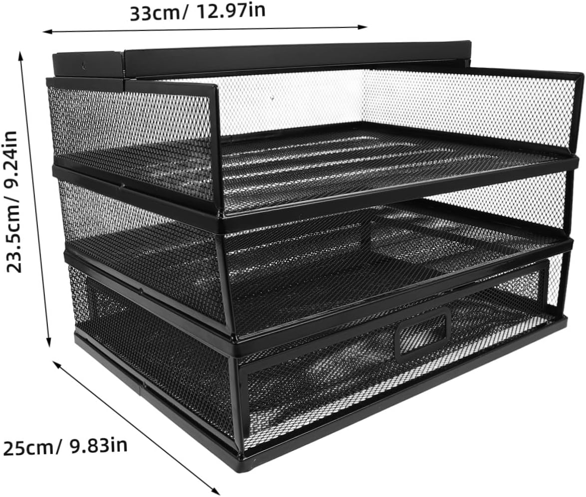 オフィスラック 三段引き出し式デスクオーガナイザー 書類収納トレイ付き、多層収納で整理整頓 卓上ファイル整理に適した金属製スタンド