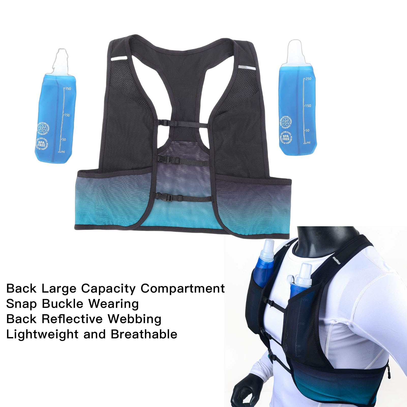 EMUKOEP Gilet de Course avec Bouteilles d'eau, Gilet D'hydratation Confortable pour Le Jogging, équipement de Course Idéal pour Les Athlètes