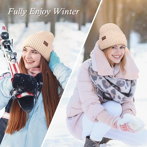 Miniatura 6 de Gorro de invierno para mujer doble capa con forro grueso, suave, cómodo, resistente al viento, cálido, gorro de invierno para regalo