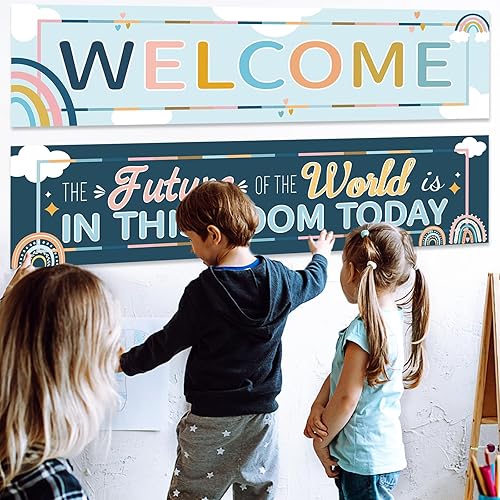 Miniatura 6 de Decoración de aula bohemia azul para aula, cartel de bienvenida y póster para profesores, letrero de afirmaciones positivas motivacionales, tablero