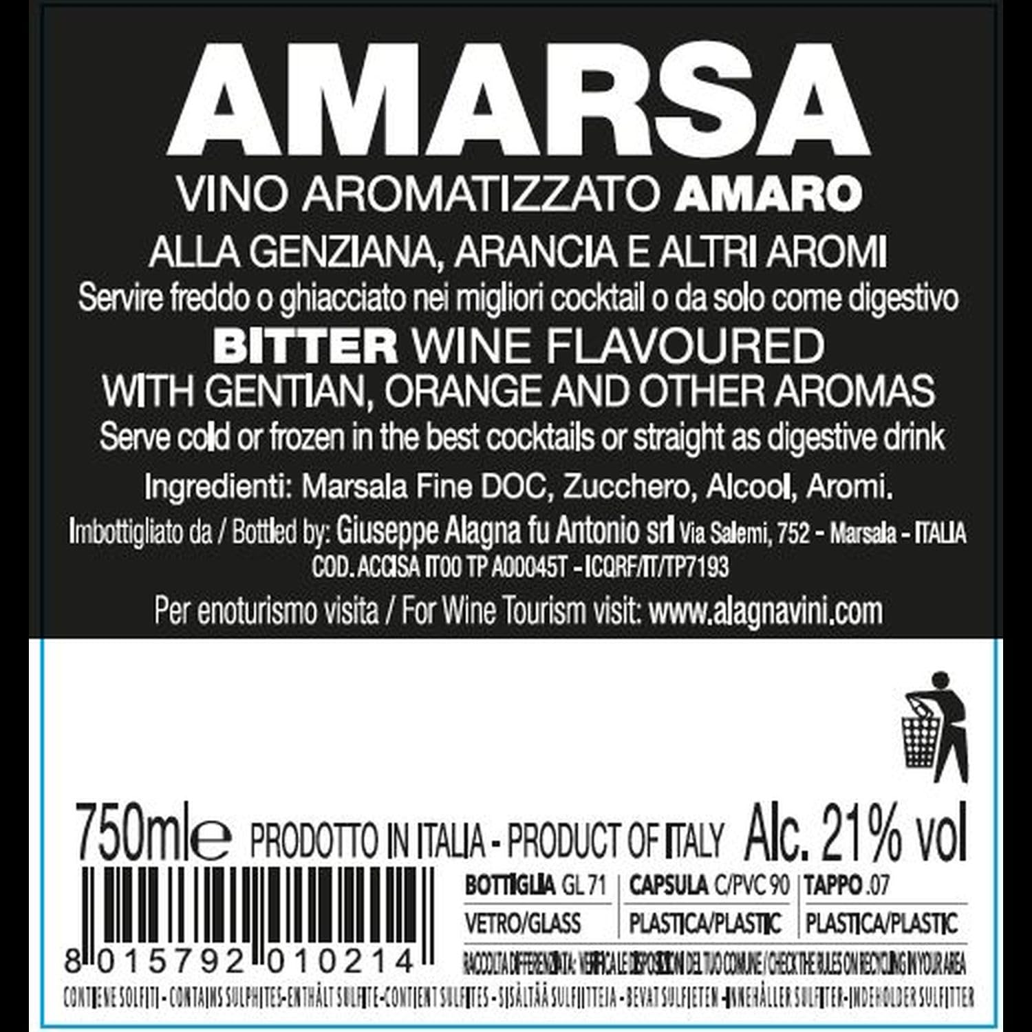 6 Flaschen AMARO AMARSA (Marsala mit Bittergeschmack)