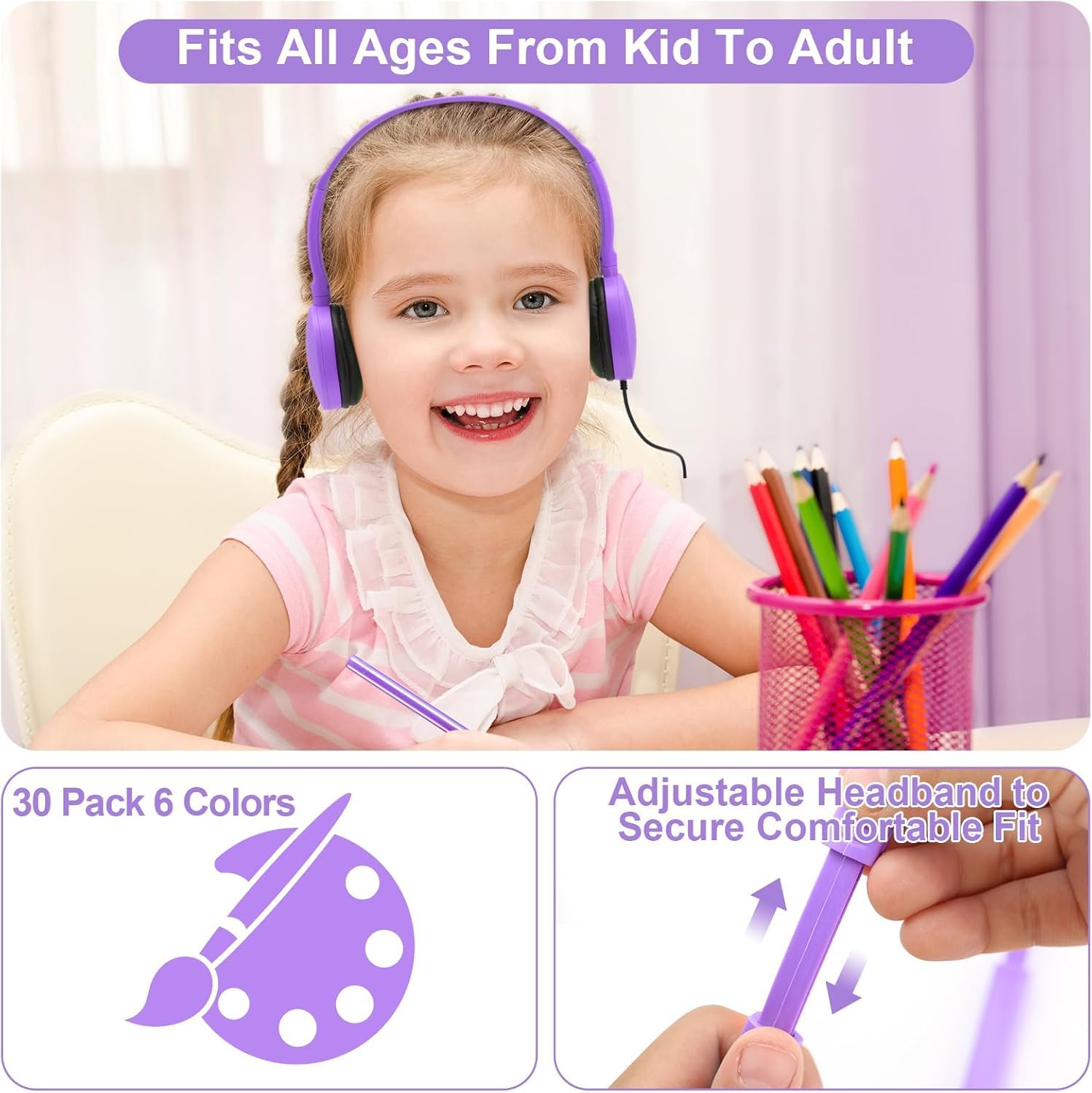 FENGZHU Cuffie per bambini, per classe, scuola, classe, compatibili con jack da 3,5 mm, per biblioteca, bambini, adulti, ufficio, regali (colori misti) (12)