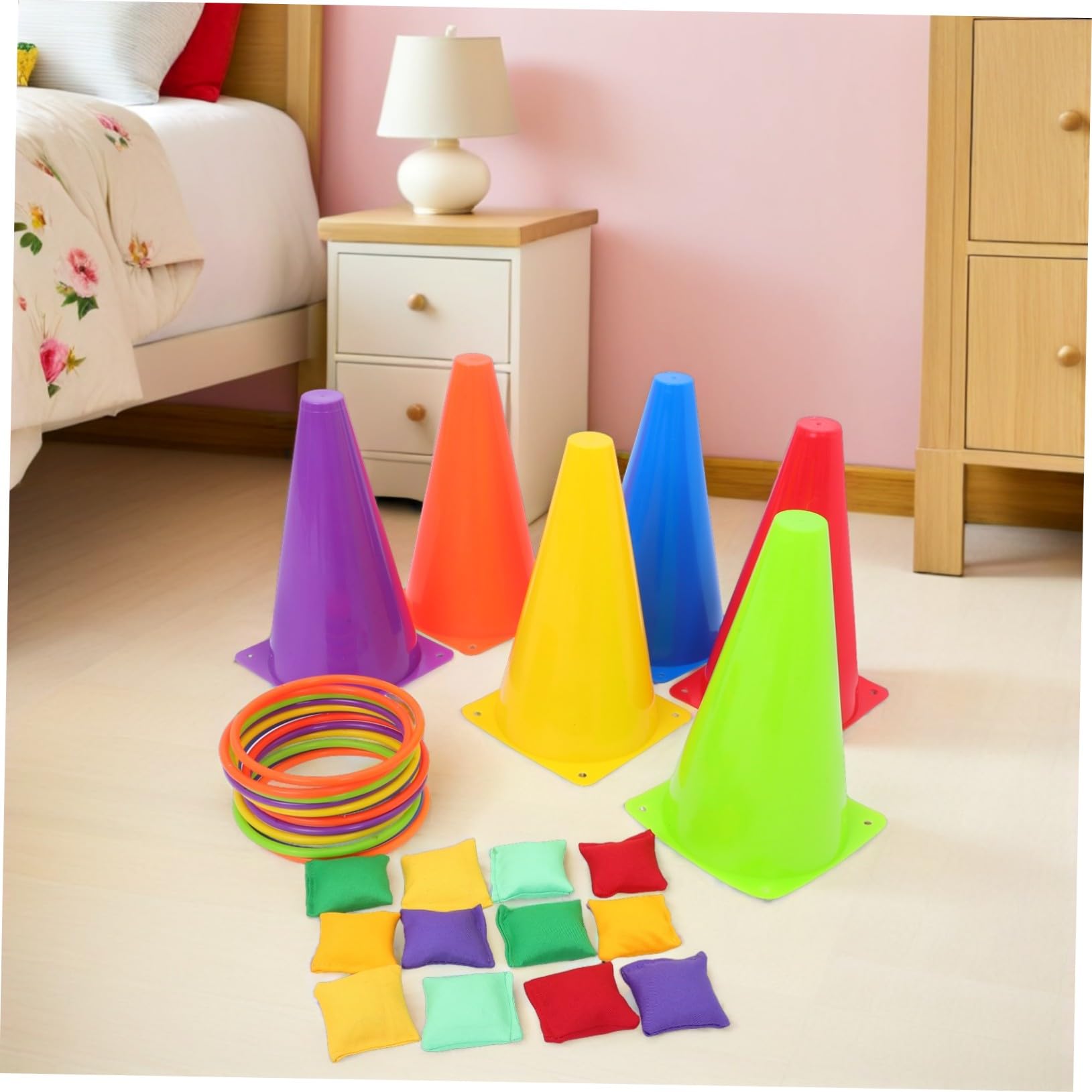 Set Giochi Lancio Anelli per Bambini 31 Pezzi Plastico | Bordi Arrotondati, per Scuola e Riunioni Familiari, Design Visibile, Cloth Incluso Colore Casuale