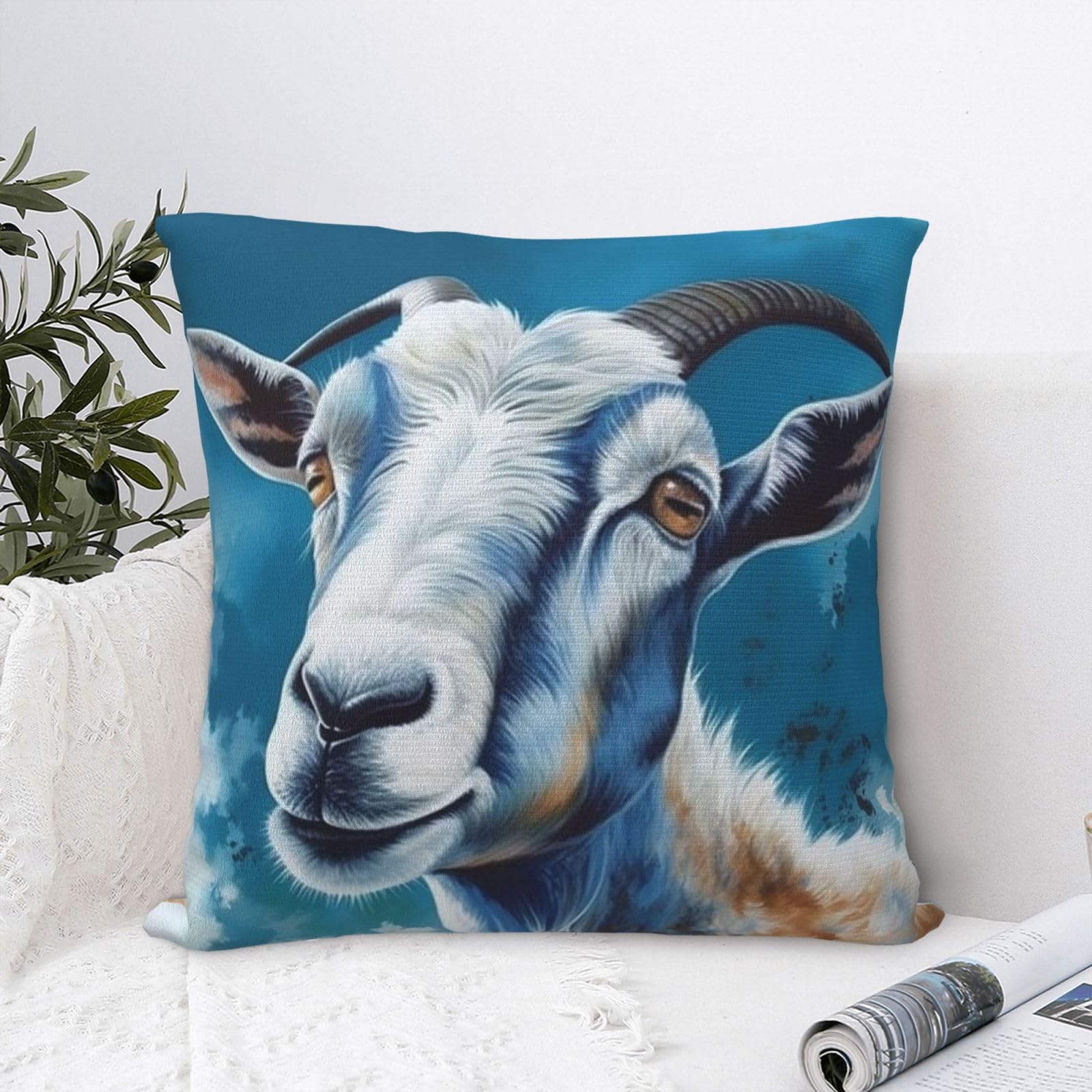 FodPand Luxury Velvet Throw Pillow Covers 20"x20" Super Soft Decorative Pillow Cases - Blue Goat Print Pillowcases Modern Lumbar Cushion Cases for Couch Sofa Bed Pillow Shams