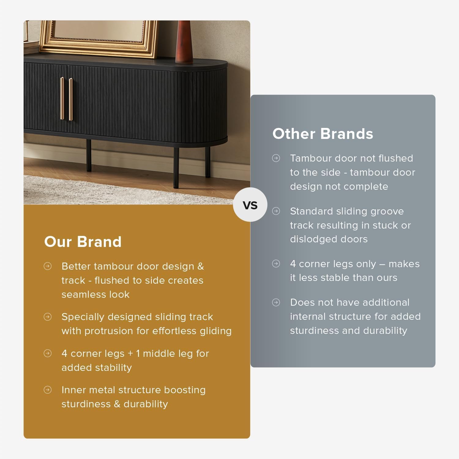 mopio Quin TV Stand, Mid Century Modern for 55/60/65 inch TV, Farmhouse TV Stand, Entertainment Center with Storage, TV and Media Console for Living Room (Black, 59" Tambour)