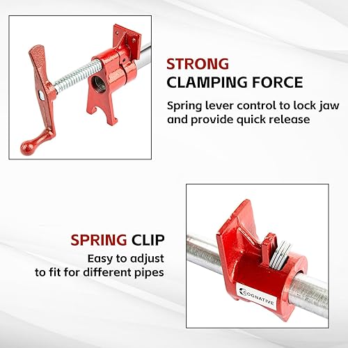 Miniatura 4 de COGNATIVE Abrazaderas de tubo de 34 pulgadas para carpintería de hierro fundido resistente abrazaderas de tubo de liberación rápida con soporte para