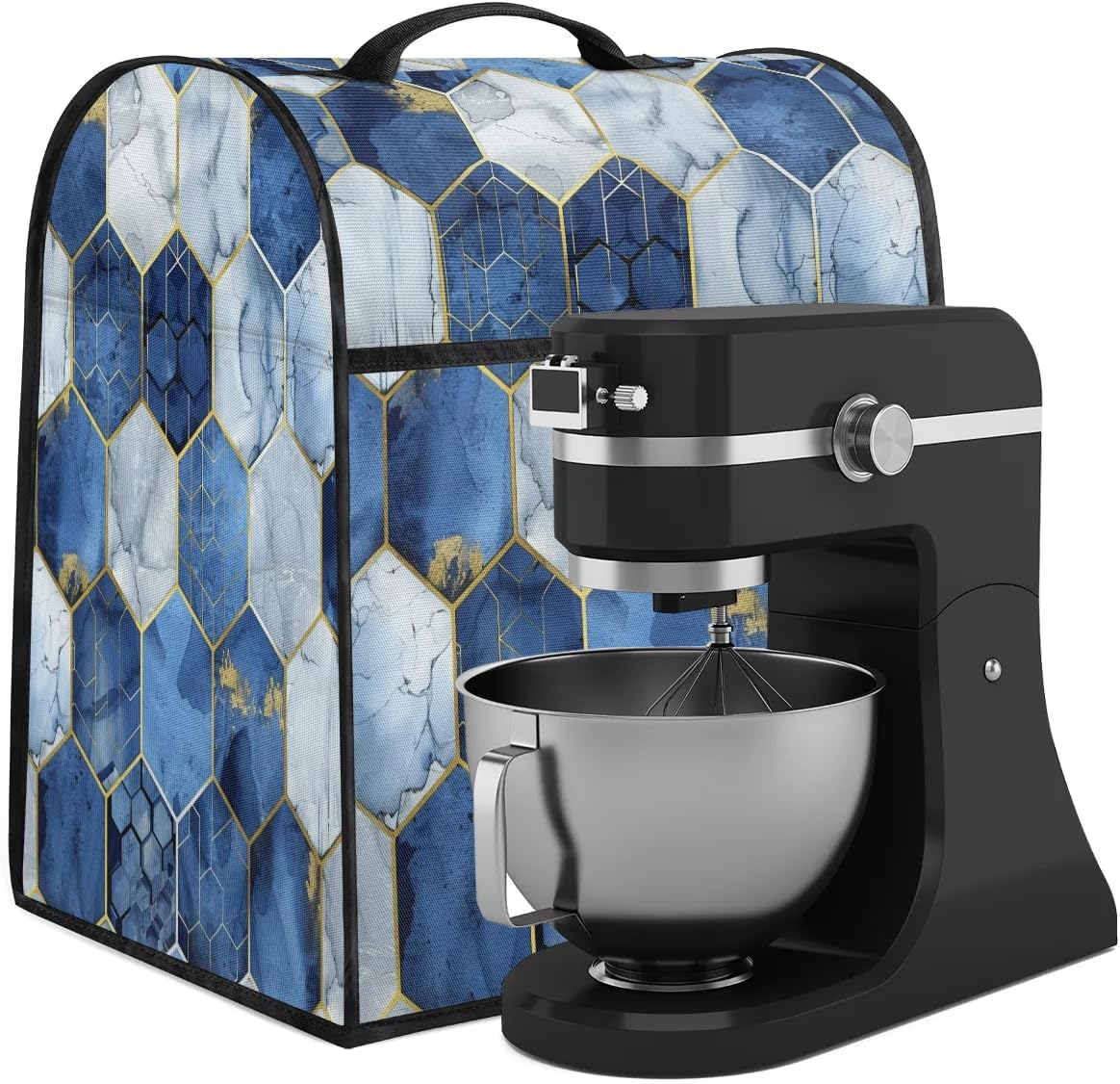 Navy Blue Abstract Geometric Modern Grid Kitchen Aid Mixer Cover Compatible with 6-8 Quart Kitchen Aid Tilt Head & Bowl Lift, Stand Mixer Cover with Pockets and Handle, Dust Cover Accessories