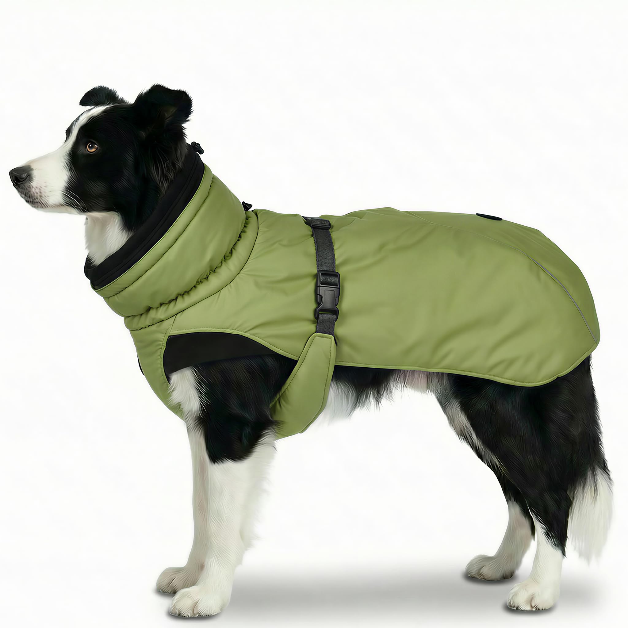 Photo 1 of SKIPGEAR Dog Winter Coat, Warm Puffer Jacket with Fur-Safe Buckle & Leash Hole for Cold Weather, Water-Repellent Snow Vest, Breathable Thermal Apparel for Hiking & Active Dogs (Green, Large)