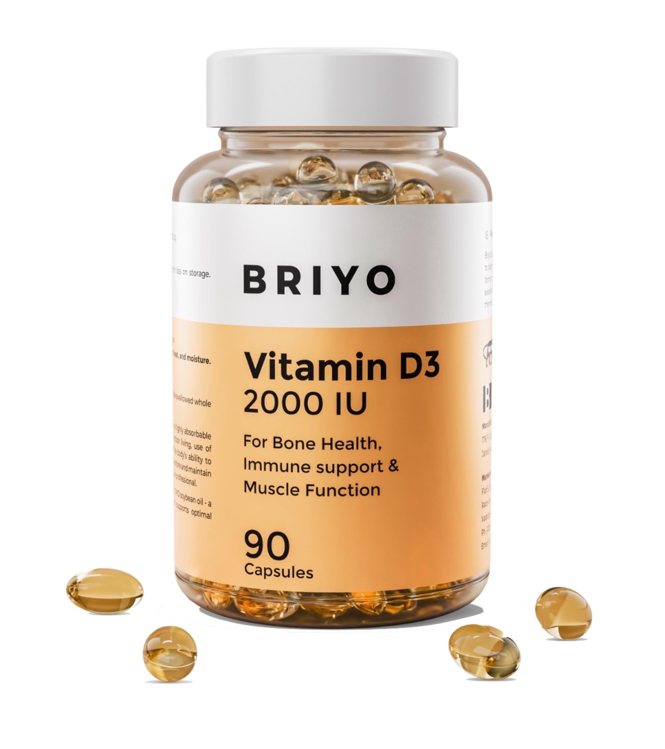 Briyo Vitamin D3 2000 IU - 90 Softgels - For Bone Health, Muscle Function and Immune Support